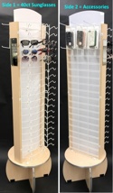 40ct, 2-Sided Maple Sunglass Display w/ Accessory Panel & Lazy Susan